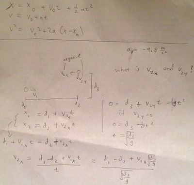 Handwritten calulations of the arrow
